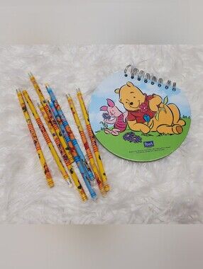 Disney Winnie the Pooh Spiral Notebook & Pencil Set - Yellow/Blue/Green